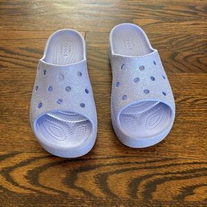 ❤️ Crocs Women's Classic Slides Platform Sandals Size 7 in Moon Jelly Glitter ❤️